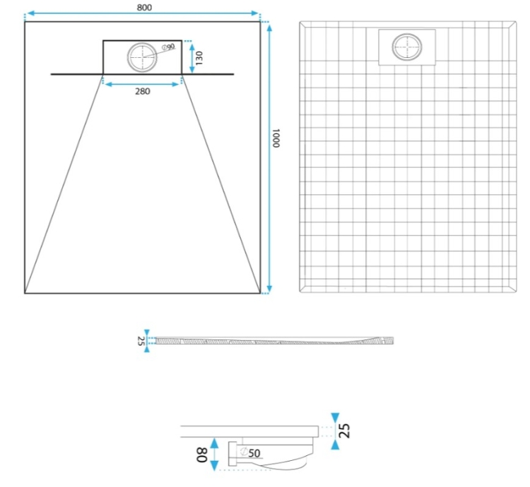 піддон Rea Bazalt 80x100 прямокутний, carrara white (REA-K7000)