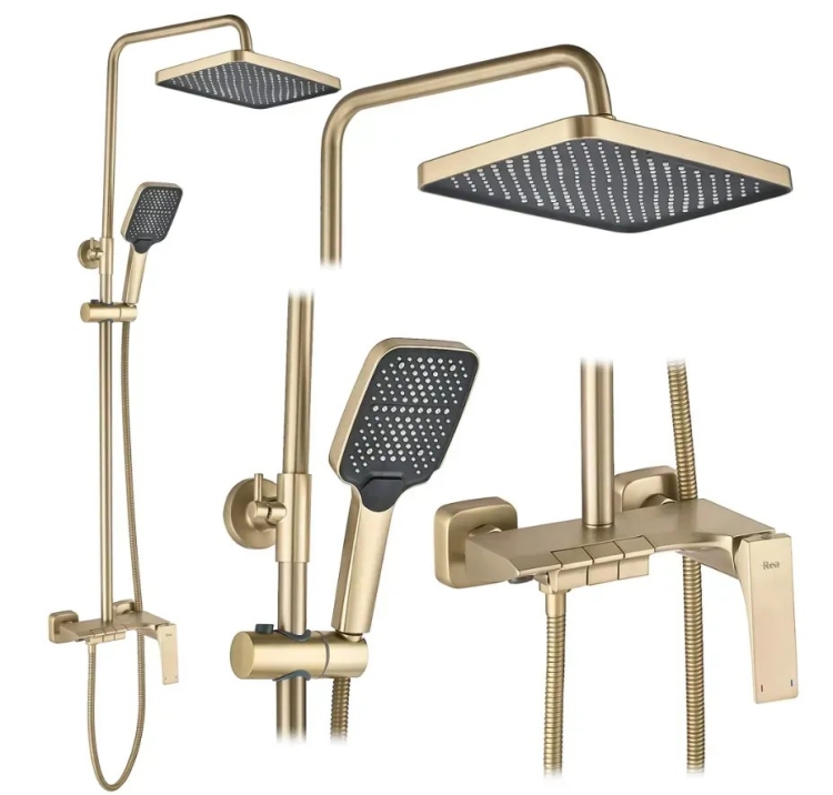душова система Rea Joe з виливом, brushed gold (REA-P5656)