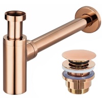 сифон для умывальника Rea универсальный, розовое золото с донным клапаном click-clack (REA-A8541)