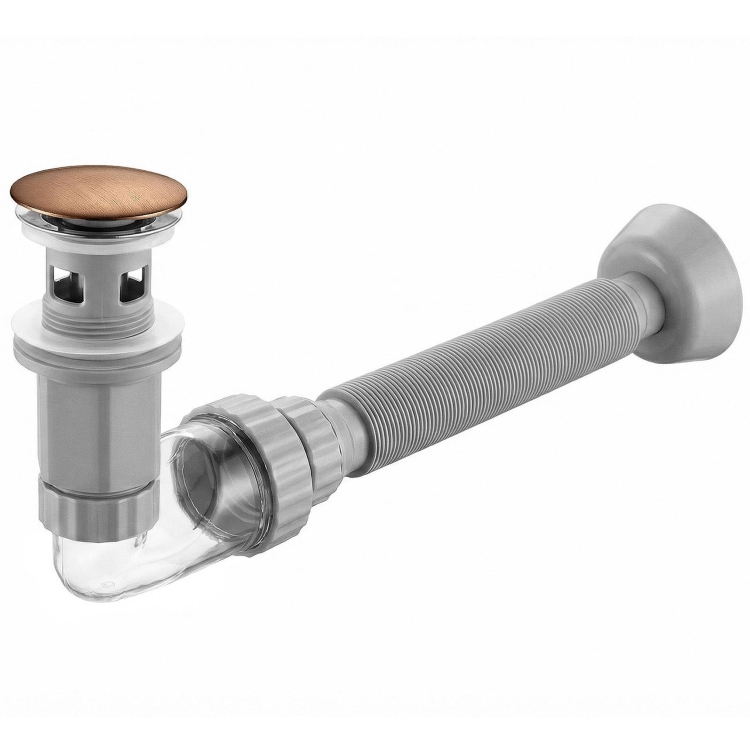 сифон для умывальника с донным клапаном Rea click-clack brushed copper (REA-A9497)