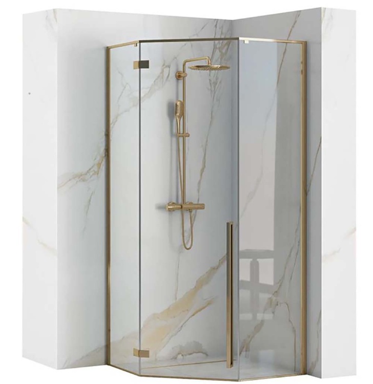 душова кабіна Rea Diamond 90x90 gold безпечне скло прозоре (REA-K4904)