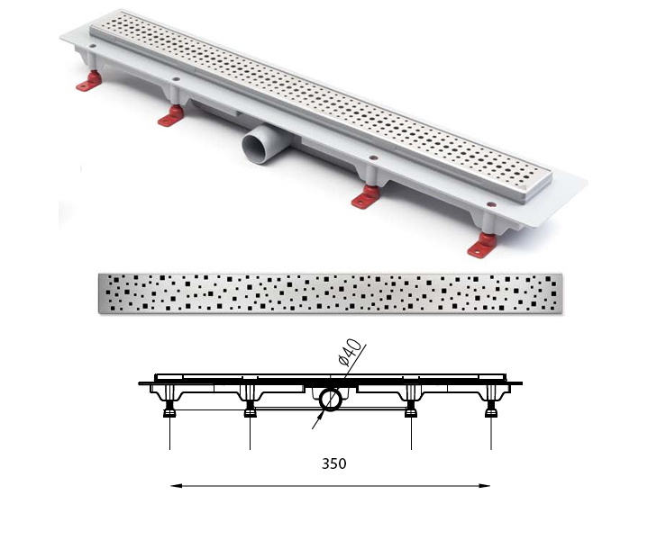 душевой канал MCH С горизонтальным фланцем, решетка Квадраты 35 см (CH-350SN1)