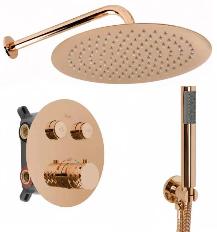 душевая система Rea Lungo Diamond скрытого монтажа, термостат, copper + box (REA-P6968)