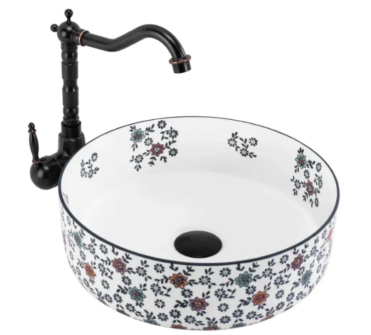 умивальник Rea Stefania 36x36 накладний, fiori (REA-U9853)