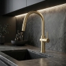смеситель для кухни Rea Fresh high с выдвижным изливом brushed gold (REA-B7201)