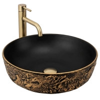 умывальник Rea Babilon Gold 42x42 матовый, черный, золотой (REA-U5418)