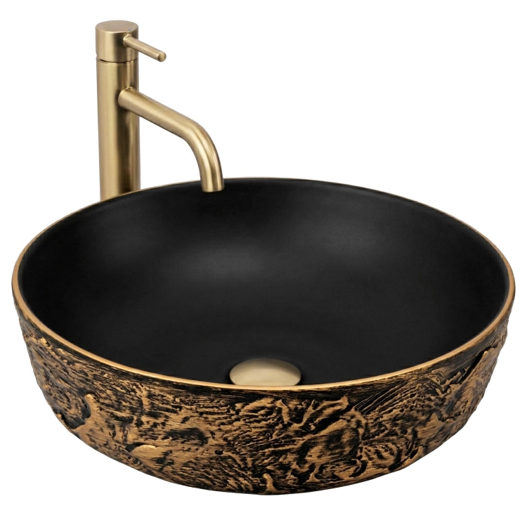 умывальник Rea Babilon Gold 42x42 матовый, черный, золотой (REA-U5418)