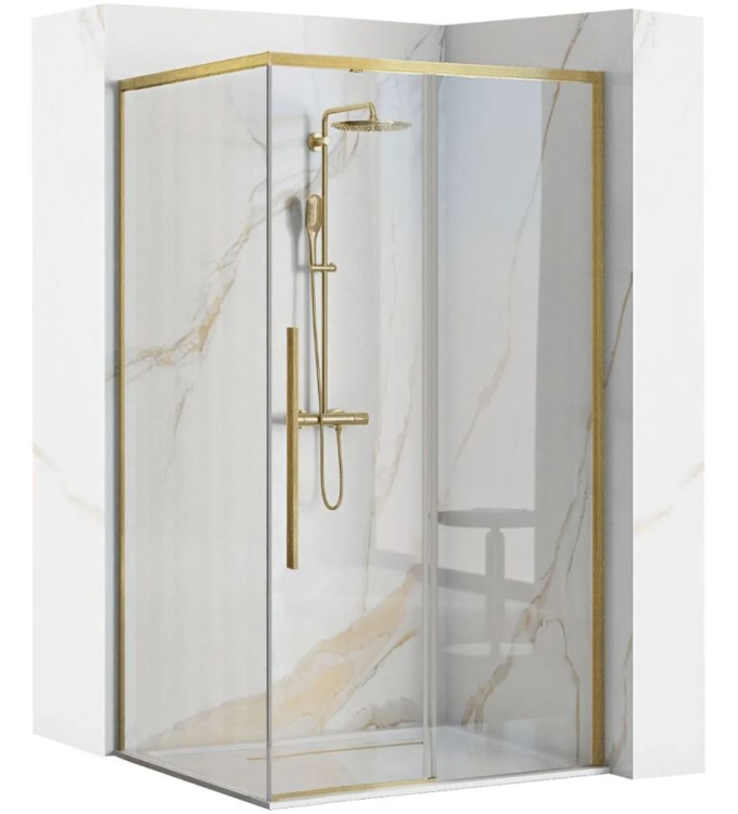 душова кабіна Rea Solar 90x90 Brush Gold безпечне скло прозоре (REA-K9500)