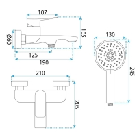 змішувач для ванни та душу Rea Vision gold (REA-B6736)