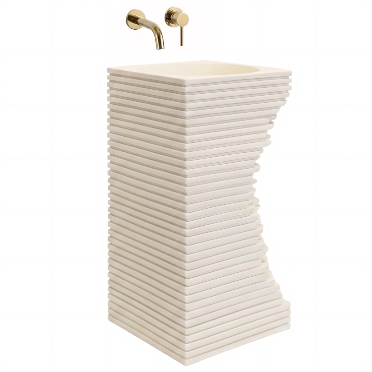 умивальник Rea Travena Square 40x40 матовий, бежевий, імітація каменю (REA-U3534)