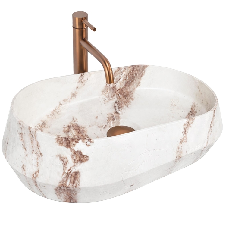 умывальник Rea Zoe Travo 59x38 матовый, бежевый, имитация камня (REA-U3540)