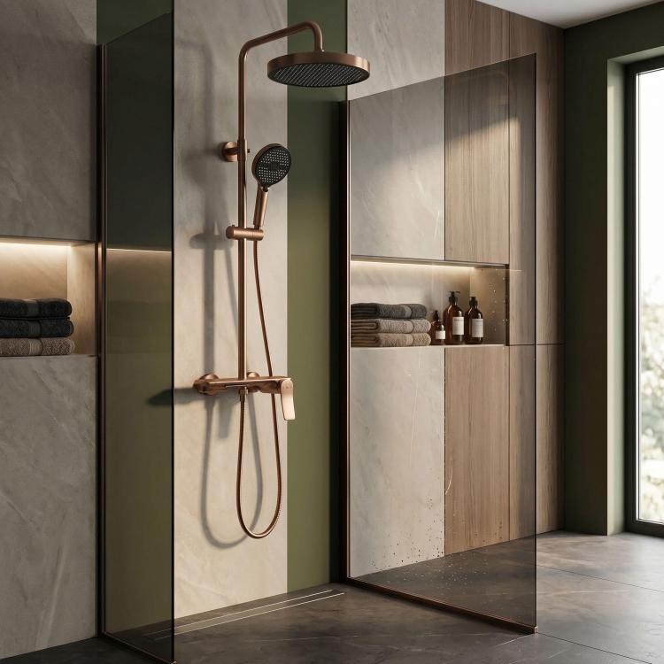 душевая система с изливом Rea Vision brushed copper (REA-P9664)